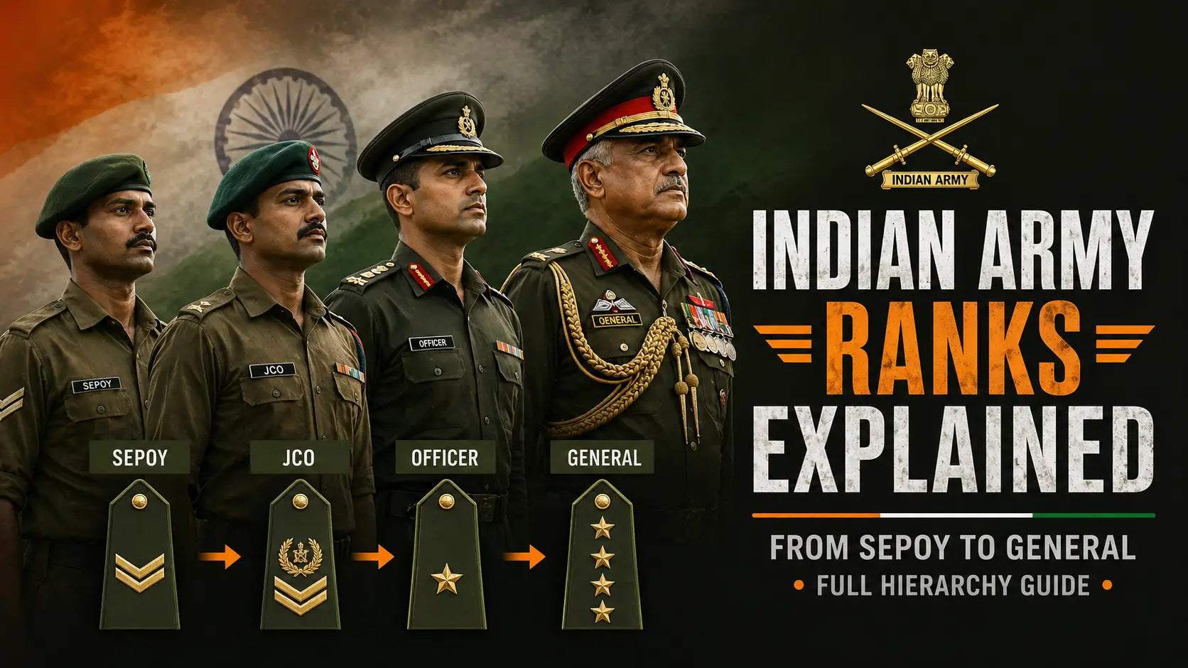 Indian Army rank structure chart Sepoy to General hierarchy