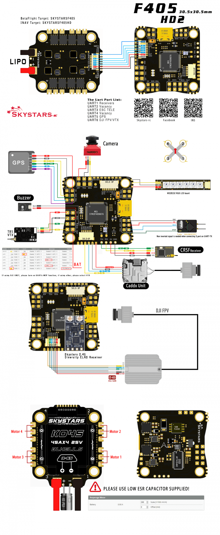 Skystars F405 Flight Controller OSD 45A Blheli_S 3-6S 4 IN 1 FlyStack