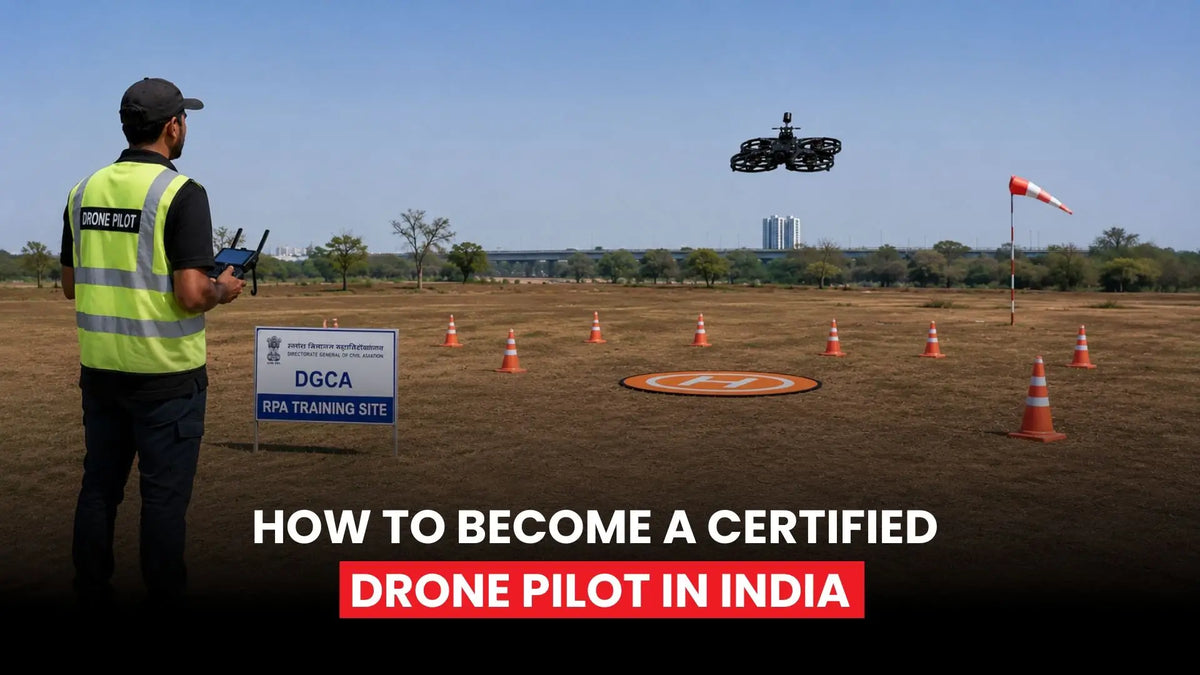 Professional drone pilot flying a drone in India